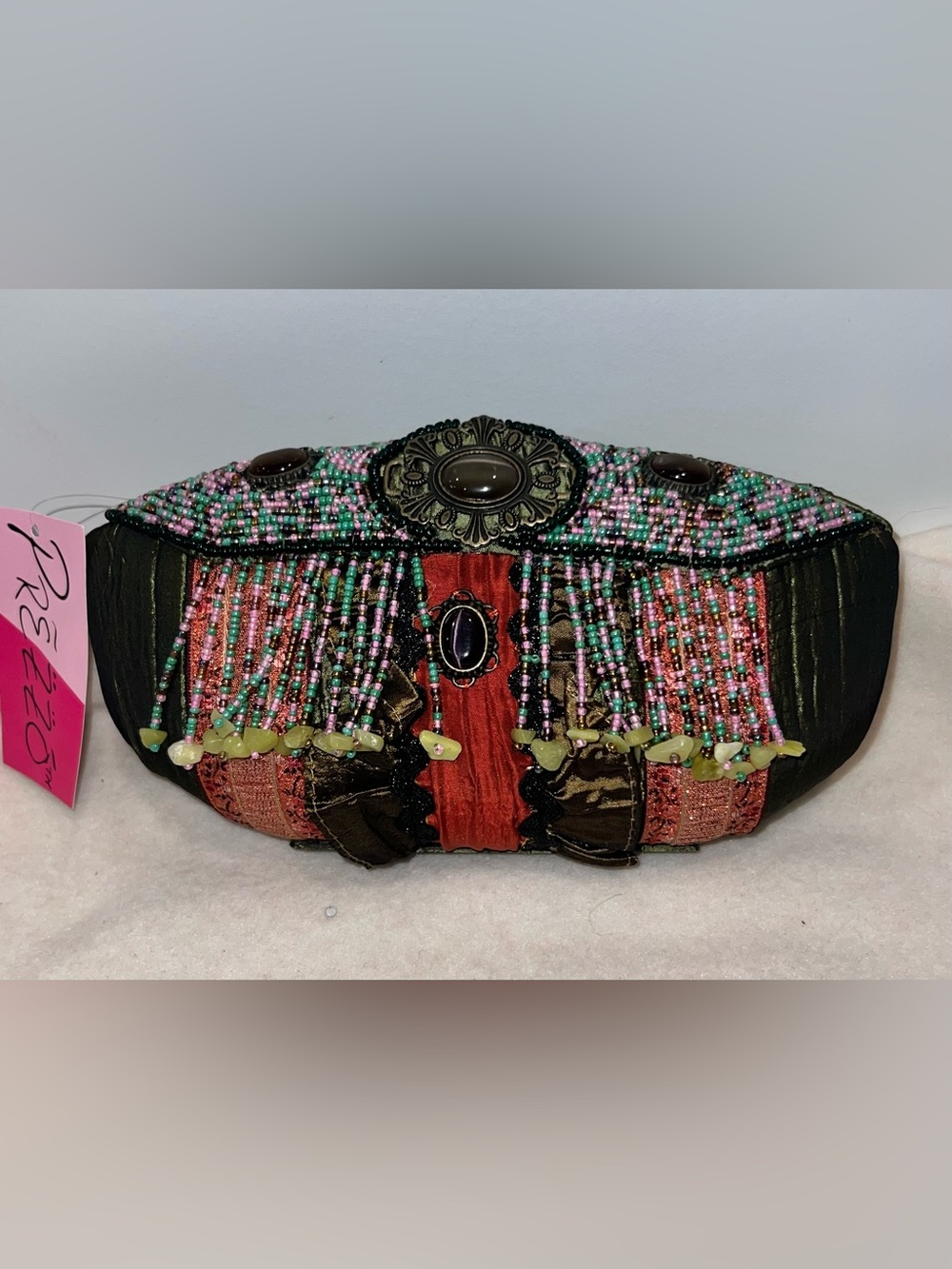 Vintage Prezzo Beaded Fringe Evening Bag with Gem Accents
